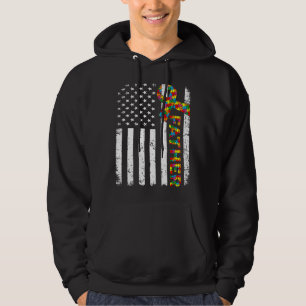 Veste À Capuche Distressed Autism Father American Flag Family Matc
