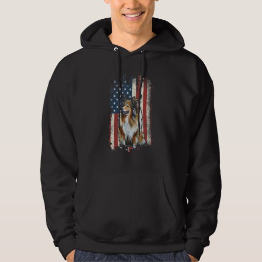Veste À Capuche Distressed Drapeau américain Collie robuste Patrio (Devant)