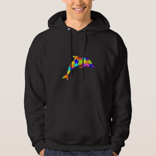 Veste À Capuche Dolphin Poisson Jigsaw Autisme Puzzle (Devant)
