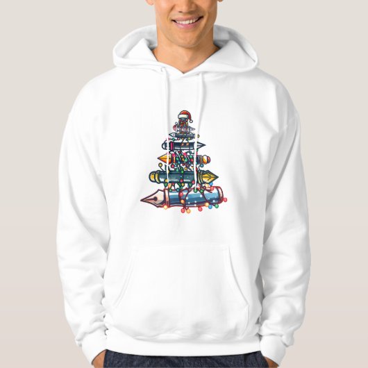 Veste À Capuche Don de l'enseignant de Noël réfléchi, stylo sapin (Devant)