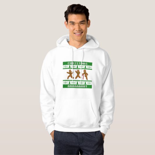 Veste À Capuche Doux de Noël moche Craignant Gingerbreadmen Vert (Devant entier)