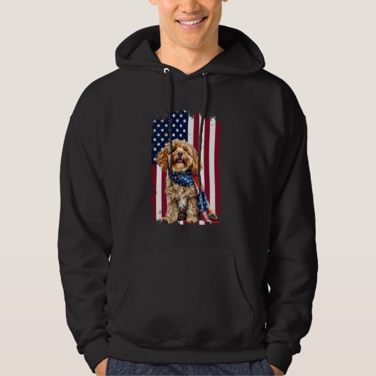 Veste À Capuche Drapeau américain Cavapoo 4 juillet Chien Cavapoo (Devant)