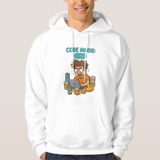 Veste À Capuche Drôle Cartoon du programmeur avec "Mode Code : ON" (Devant)