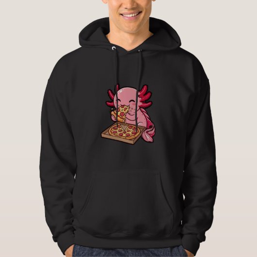 Veste À Capuche Drôle de Cute Axolotl mangeant une tranche de pizz (Devant)