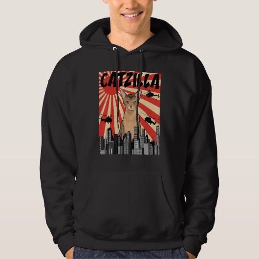 Veste À Capuche Drôle Retro Japonais Catzilla Abyssinian Chat (Devant)