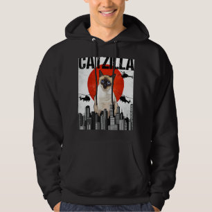 Veste À Capuche Drôle Vintage Japonais Catzilla Siamese Chat