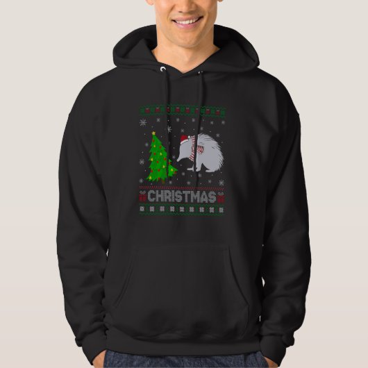 Veste À Capuche Éclairage Echidna Xmas Tree Sweater de Noël moche (Devant)