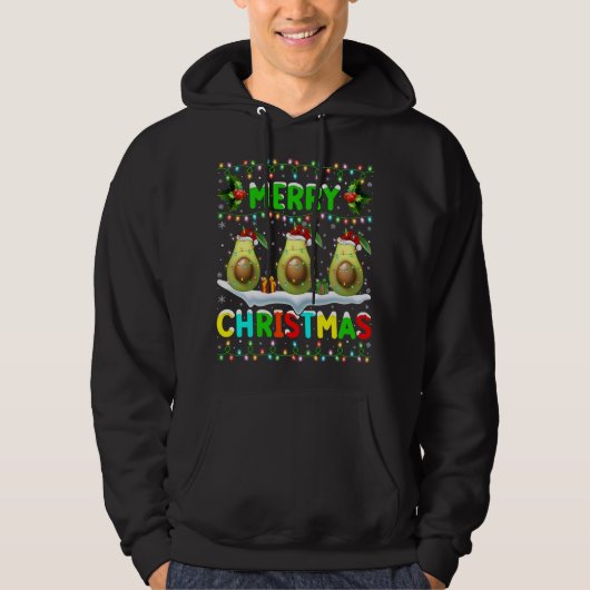 Veste À Capuche Éclairage Xmas Avocado Santa Hat Joyeux Noël Av (Devant)