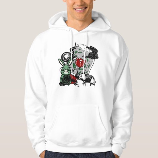 Veste À Capuche Élément d'art squelette d'éléphant et lapin goth g (Devant)