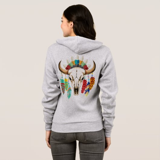 Veste À Capuche Emblème amérindien de crâne de bison (Dos entier)