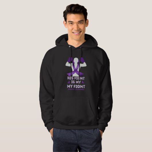 Veste À Capuche Epilepsie Conscience Son Combat Est Mon Ribbon Com (Devant entier)