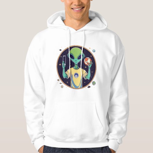 Veste À Capuche Explorateur de selfies galactiques - Alien minimal (Devant)