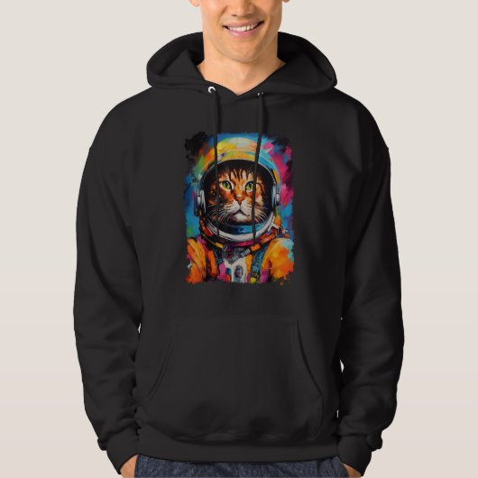 Veste À Capuche Exploration de l'espace Pop Art Orange Ginger Cat (Devant)