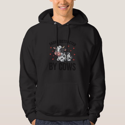 Veste À Capuche Facilement distrait par les vaches Graphique de va (Devant)