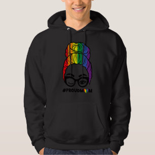 Veste À Capuche Fier Maman Messy Cheveux Bun Lgbtq Rainbow Flag Ga