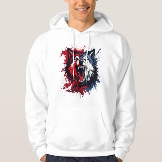 Veste À Capuche Fierce Alpha Wolf - Rouge & Bleu Splatz Art | Sauv (Devant)