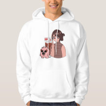 Fille Anime Kawaii avec Milkshake au Chocolat & Ro