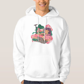 Veste À Capuche Fille Tech Lofi Fleurs de Cristaux Roses et Chat s