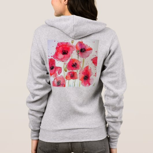 Veste À Capuche Fleur d'art de l'aquarelle rouge du Poppy (Dos)