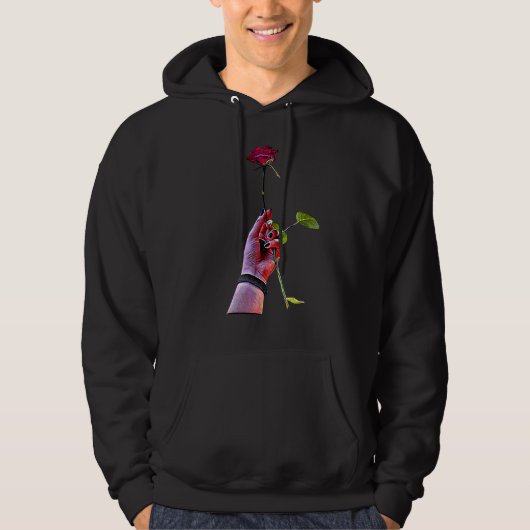 Veste À Capuche Fleur Rouge cool À La Main Pour Filles (Devant)