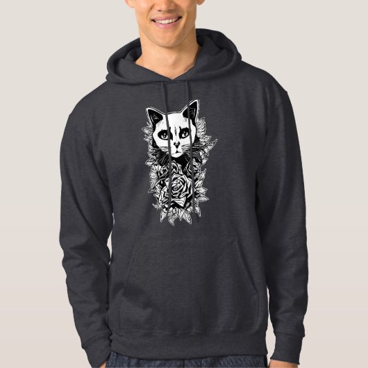 Veste À Capuche Fleurs Et Chat Gothique (Devant)