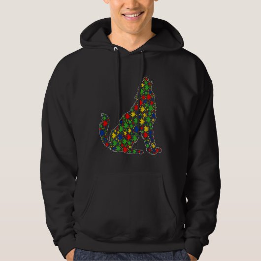 Veste À Capuche Funny Wolf Animaux Puzzle Pièces Sensibilisation s (Devant)