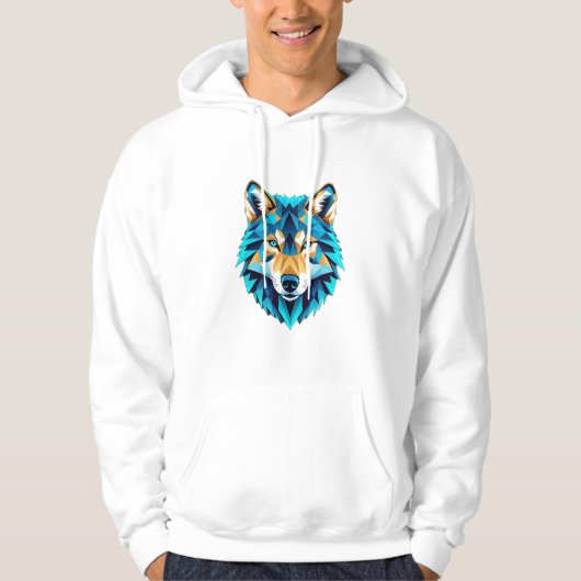 Veste À Capuche Geometric Wolf Head – Neon Blue Low Poly Animal Ar (Devant)