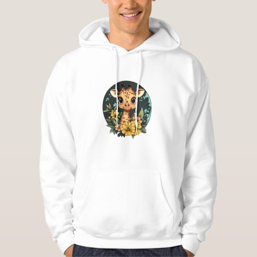 Veste À Capuche Giraffe Adorable Entourée De Fleurs _3 (Devant)
