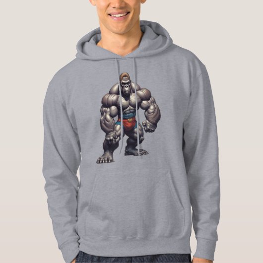 Veste À Capuche Gorilla Bodybuilder Pop Art Cartoon Drawing (Devant)