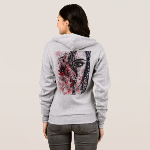 Veste À Capuche Gothic Grunge Abstrait Portrait de Fille Ligne Art