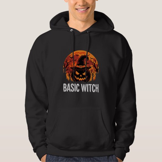 Veste À Capuche Graphique de lune de citrouille de sorcière de bas (Devant)