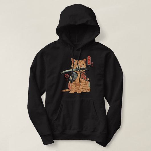 Veste À Capuche Graphique de tatouage japonais Samurai Ninja Cat K (Design devant)