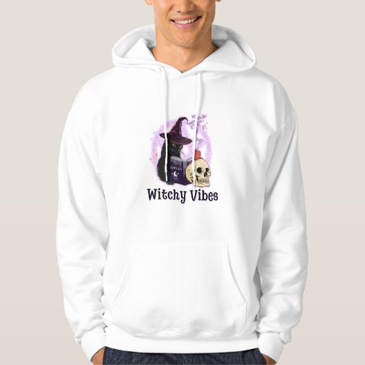 Veste À Capuche Halloween de sorcière de chat noir (Devant)
