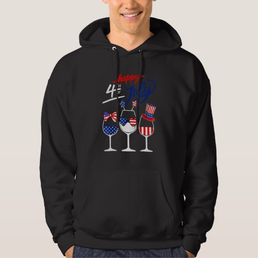 Veste À Capuche Happy 4th Of July Wine Glass US American Flag  Dri (Devant)