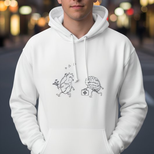 Veste À Capuche Heart vs Mind – Funny Emotional Line Art Hoodie