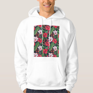 Veste À Capuche hibiscus rouge, orchidées, aquarelle tropicale.