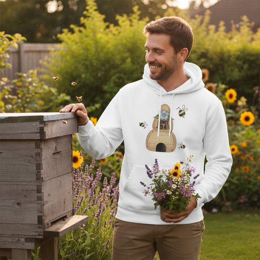 Veste À Capuche Hive d'abeille au miel avec fleurs bleues et abeil