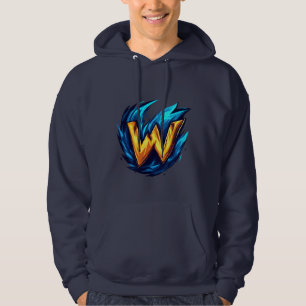 Veste À Capuche Homme, Sweatshirt Gaming Lettre W Flame Bleue