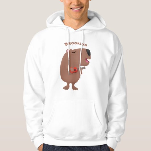 Veste À Capuche Illustration de dessin animé de capybara ukulele (Devant)