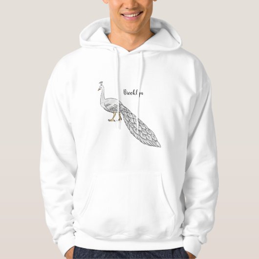 Veste À Capuche Illustration d'oiseau de paon blanc (Devant)