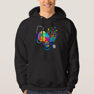 Veste À Capuche Infirmière drôle Autisme Puzzle Stethoscope Coeur