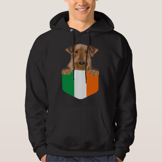 Veste À Capuche Ireland Flag Airedale Terrier Dog In Pocket (Devant)