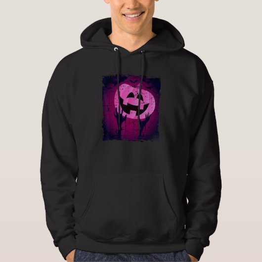 Veste À Capuche Jack-o'-lantern Rose Effrayant Avec Mains Zombies (Devant)