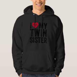 Veste À Capuche J'Aime Ma Soeur Twin Coeur Rouge Drôle Distressé R