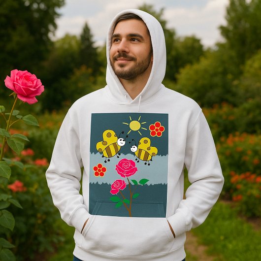 Veste À Capuche Jardin Floral Rose et abeilles