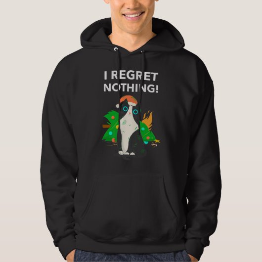 Veste À Capuche Je Regrette Rien De Drôle Chat Noël (Devant)