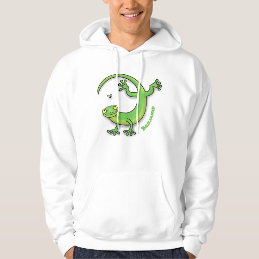 Veste À Capuche Joli gecko vert salutations avec dessin animé (Devant)