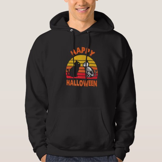 Veste À Capuche Joyeux Halloween Chat Noir Squelette (Devant)