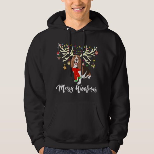 Veste À Capuche Joyeux Woofmas Basset Hound Reindeer Chien de Noël (Devant)