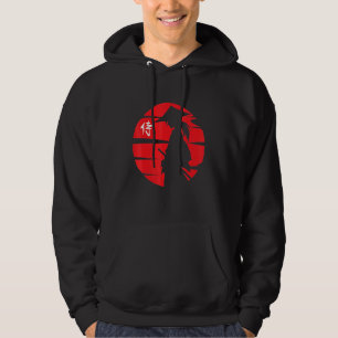 Veste À Capuche Kanji Acier Sur Fille Rouge Silhouette De Samouraï